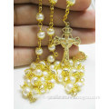 2014 New style religious White Pearl bead Petal base rosary Good quality high-grade cross of necklace